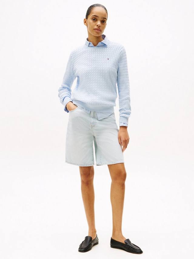 Тонкий свитер с вязкой кабелем и круглым вырезом Tommy Hilfiger, Breezy Blue — фото 4