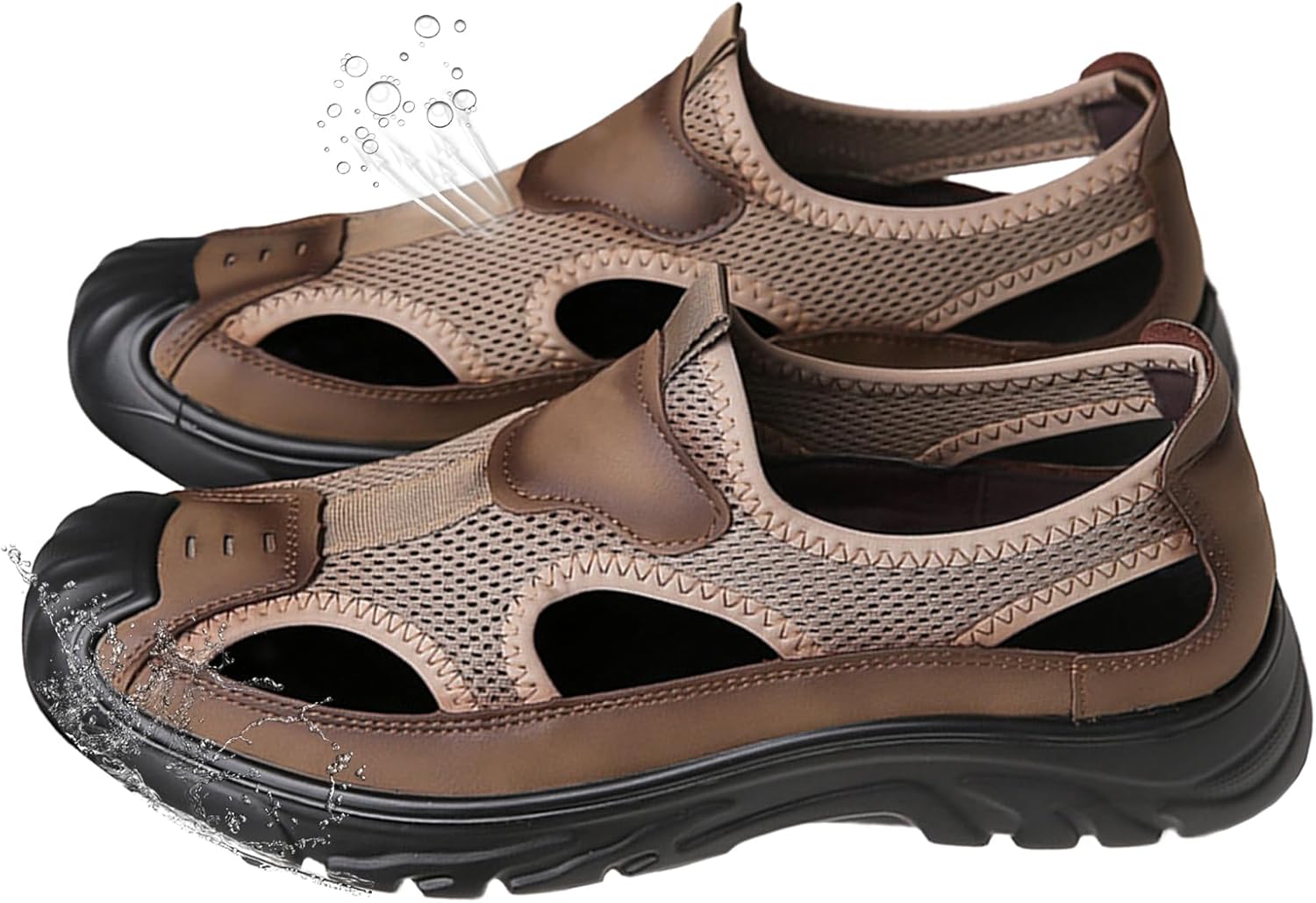 

Мужские спортивные сандалии без шнурков из кожи с закрытым носком, легкие, дышащие, противоскользящие, для пляжа, спорта, прогулок, походов и путешествий Generic, коричневый