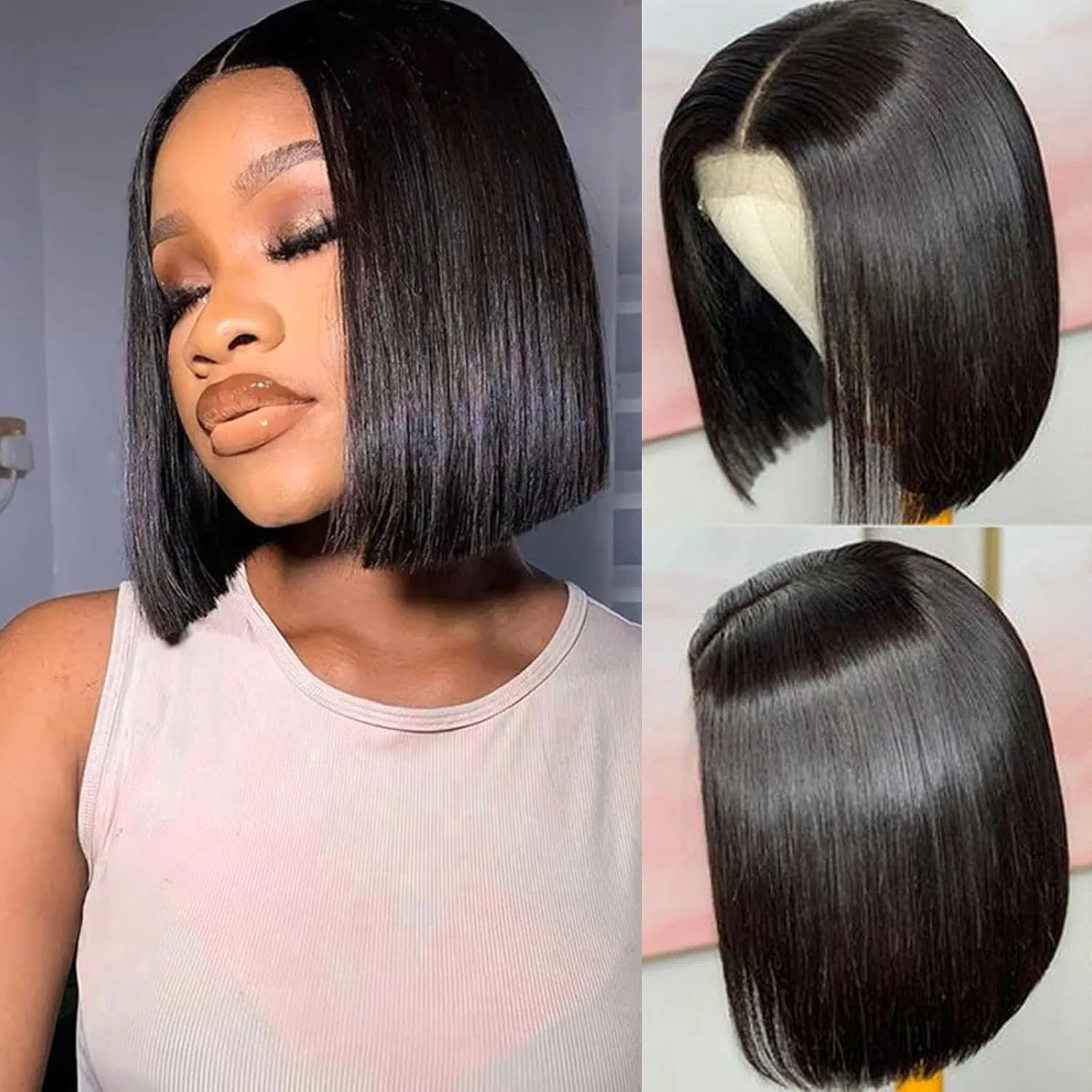 Короткий парик-боб из натуральных волос 13x4 Lace Frontal Duaujuiu, Wig Human Hair Bob