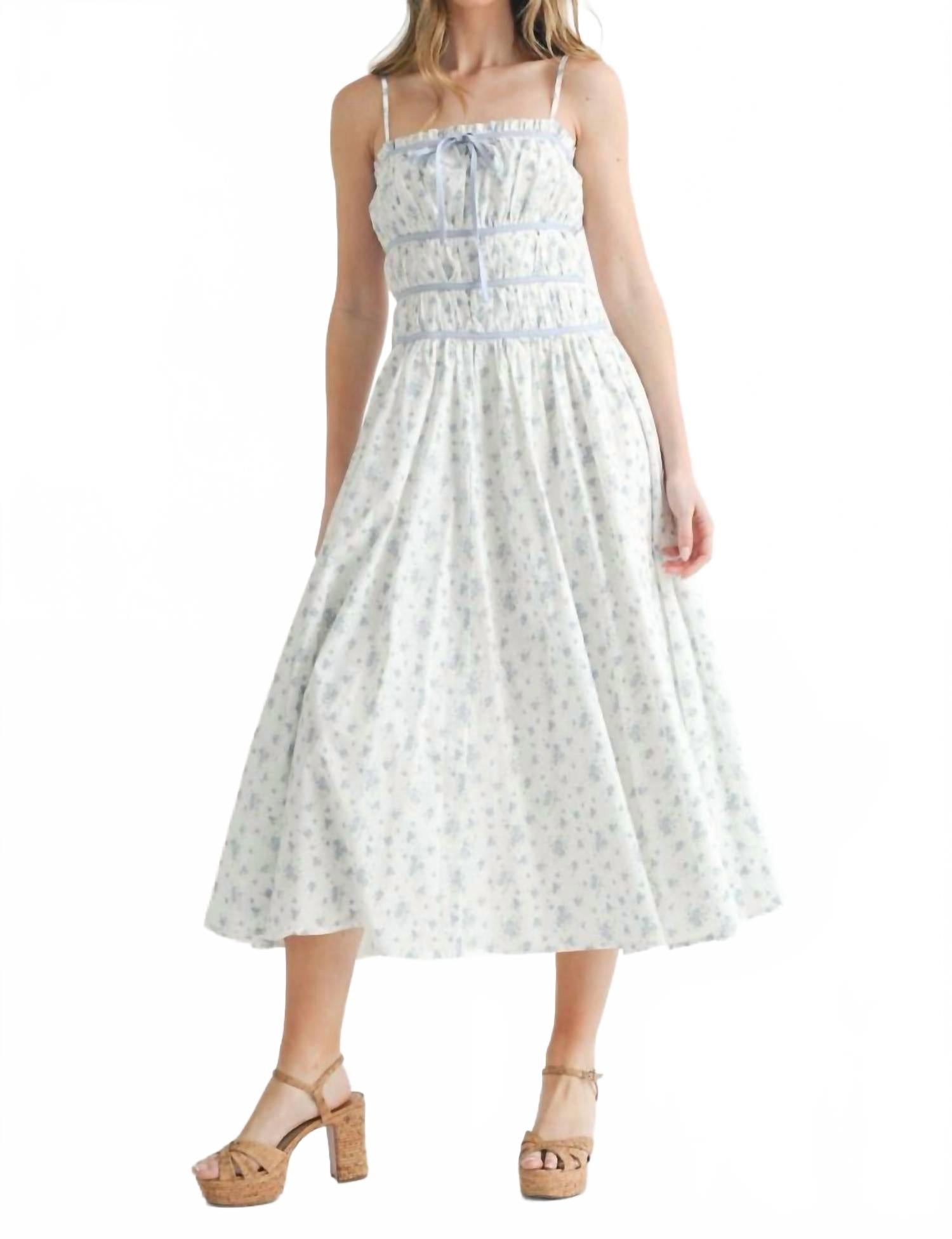 

Детское голубое платье миди с цветочным принтом MABLE