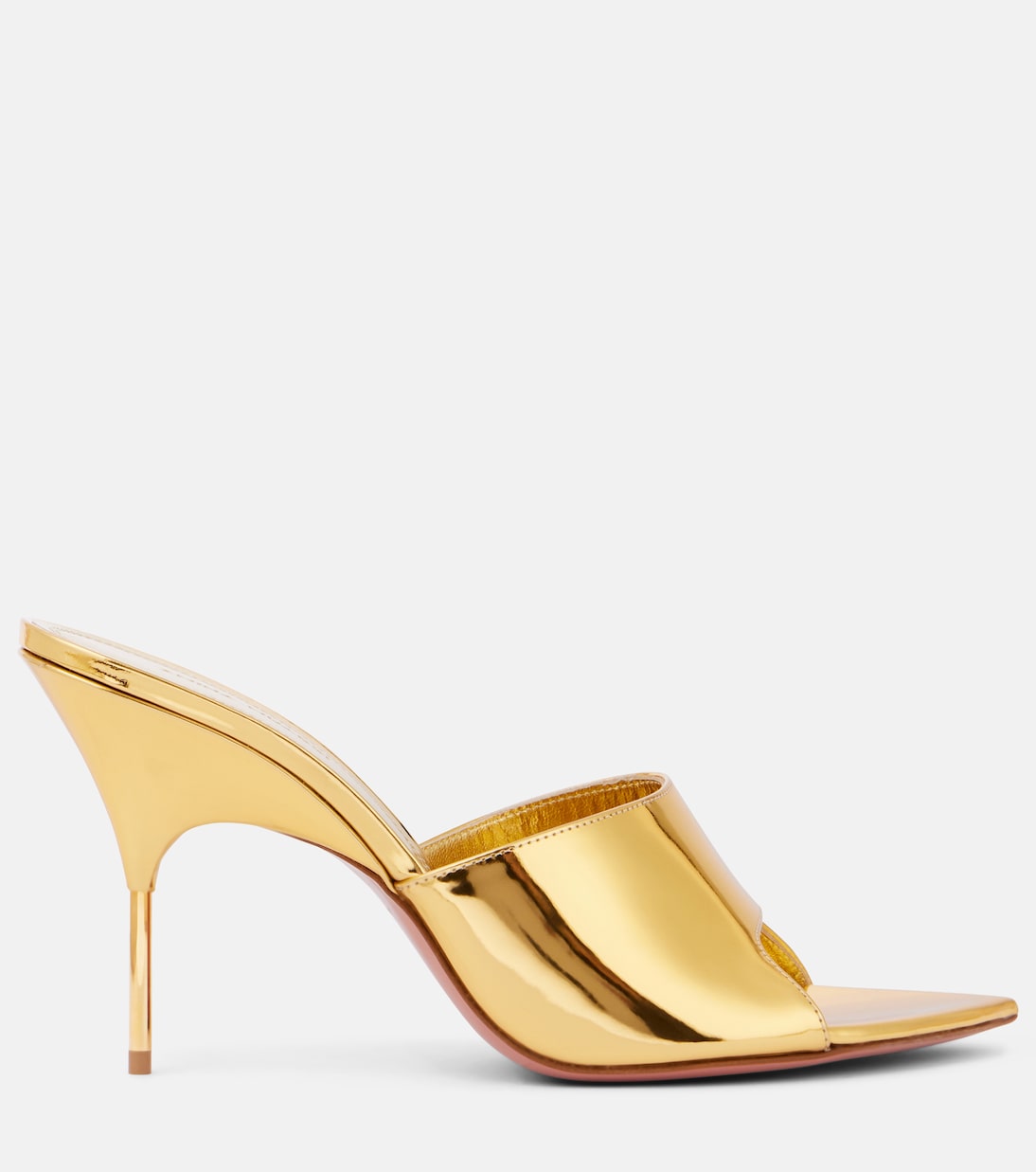 Мюли Bianca 95 из металлизированной кожи Amina Muaddi, Gold + Shiny Gold Heel — фото 4
