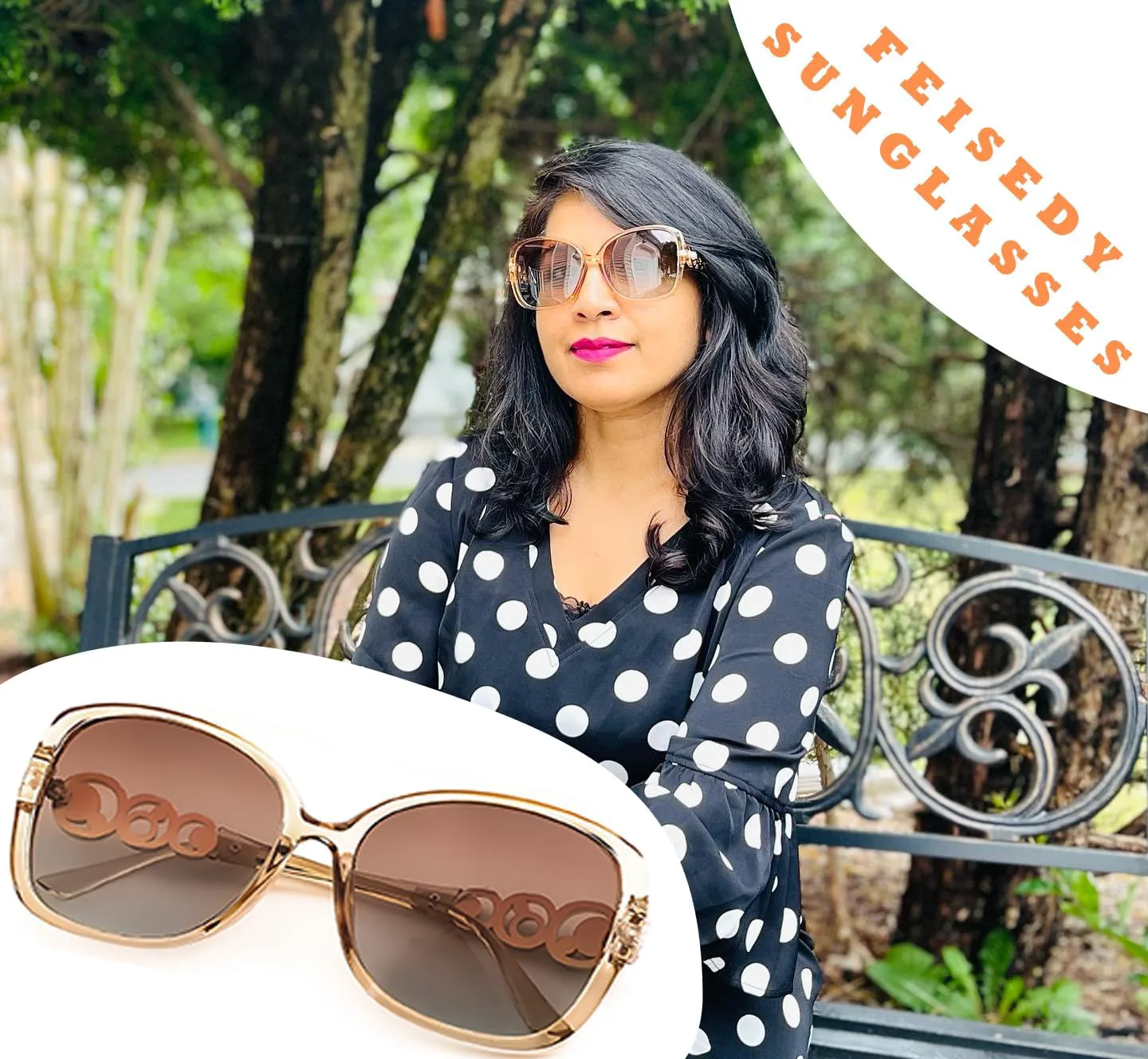 

Модные женские солнцезащитные очки FEISEDY, крупная квадратная оправа с перламутровыми вставками, поляризованные, защита от УФ-излучения, B2821, Elegant Champagne