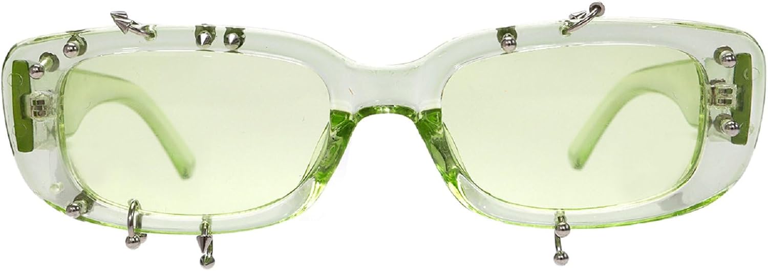 

Солнцезащитные очки ретро прямоугольной формы для женщин и мужчин, винтажная квадратная оправа, уникальные солнцезащитные очки с заклепками, модные солнцезащитные очки в стиле 90-х mincl, Green