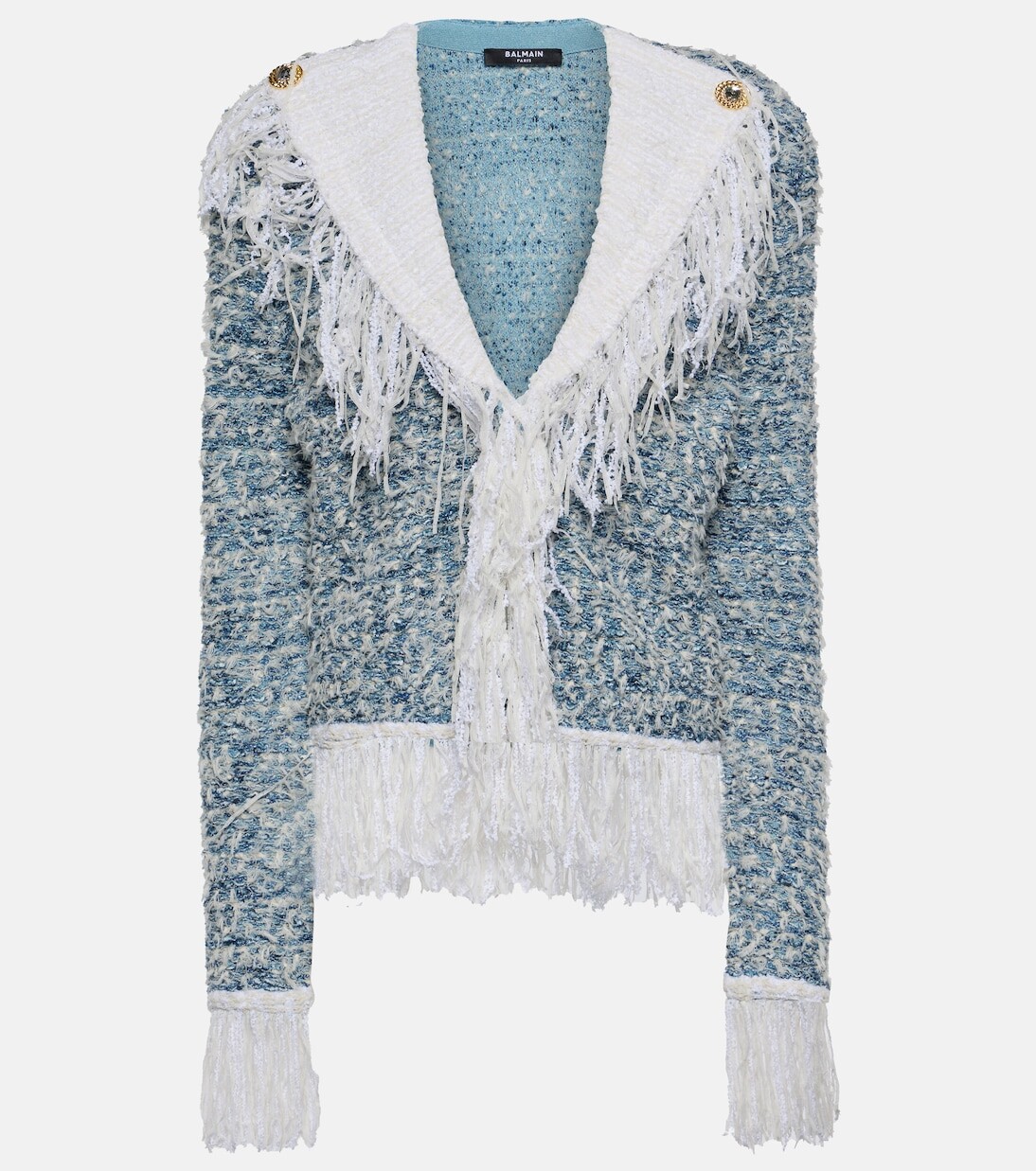

Джинсовый твидовый пиджак с бахромой Balmain, синий