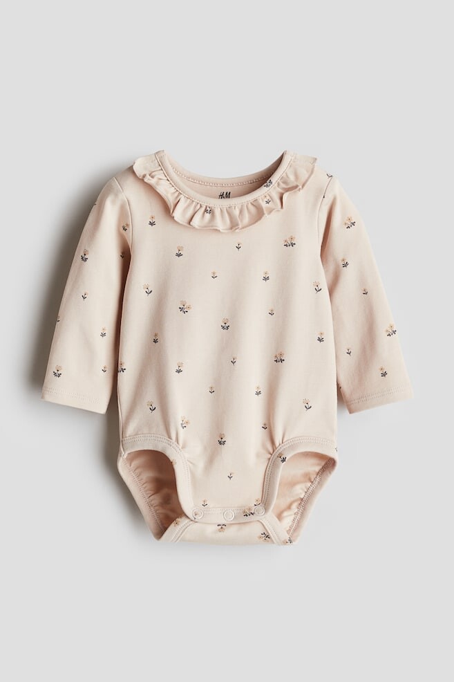 

Хлопковое боди с воланным воротником H&M, бежевый