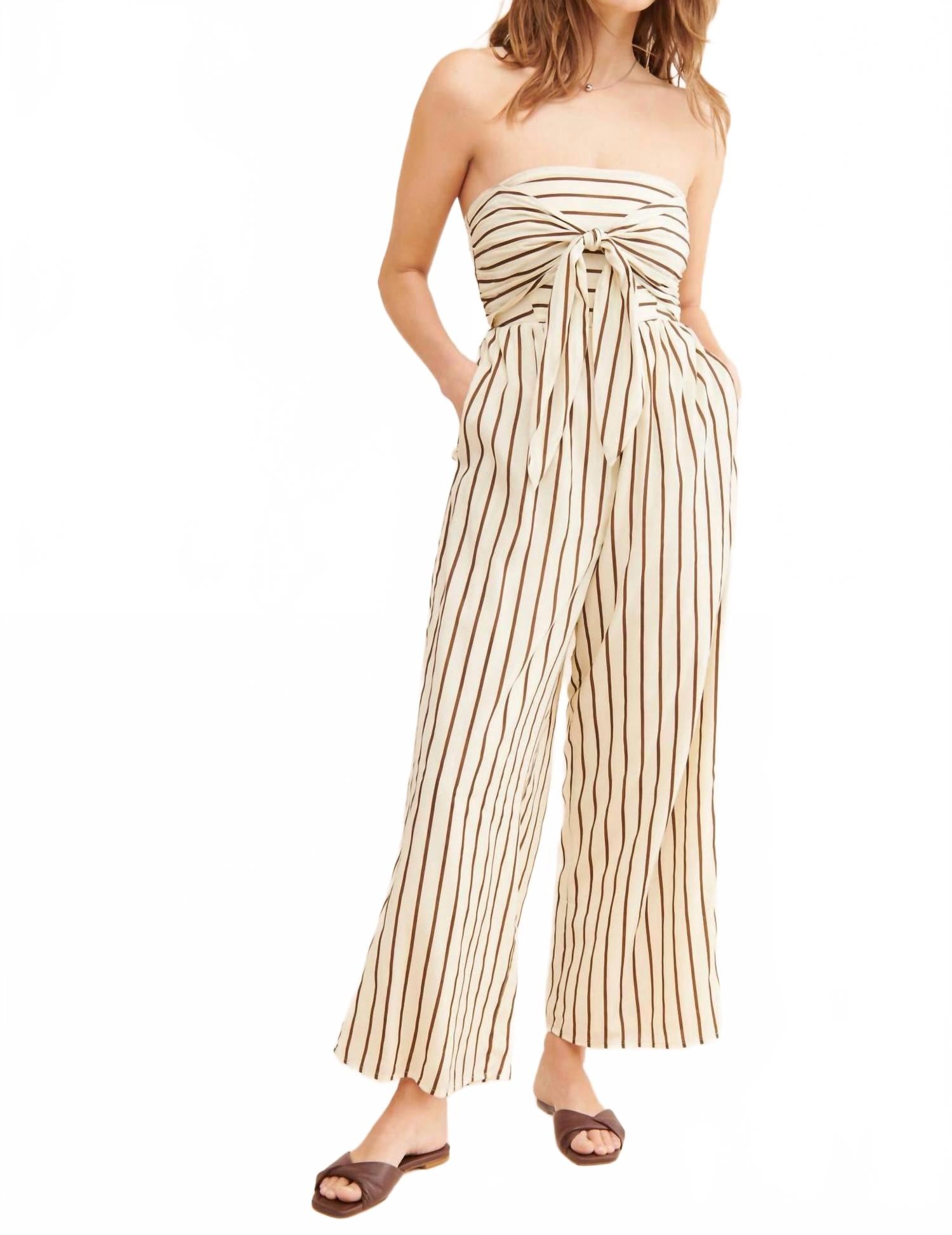 

Line and dot Полосатый комбинезон Macario бежевого цвета