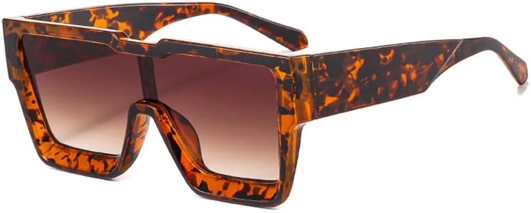 

Модные большие квадратные цельные солнцезащитные очки для женщин и мужчин в стиле ретро для активного отдыха и спорта, защита от УФ-излучения UV400 UATXTAU, Leopard Tea Gradient