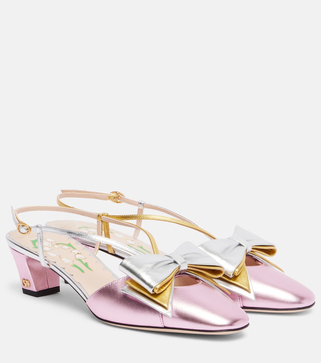 Bowow 45 туфли-лодочки из металлизированной кожи Valentino Garavani, Giacinto/Silver/Old Gold