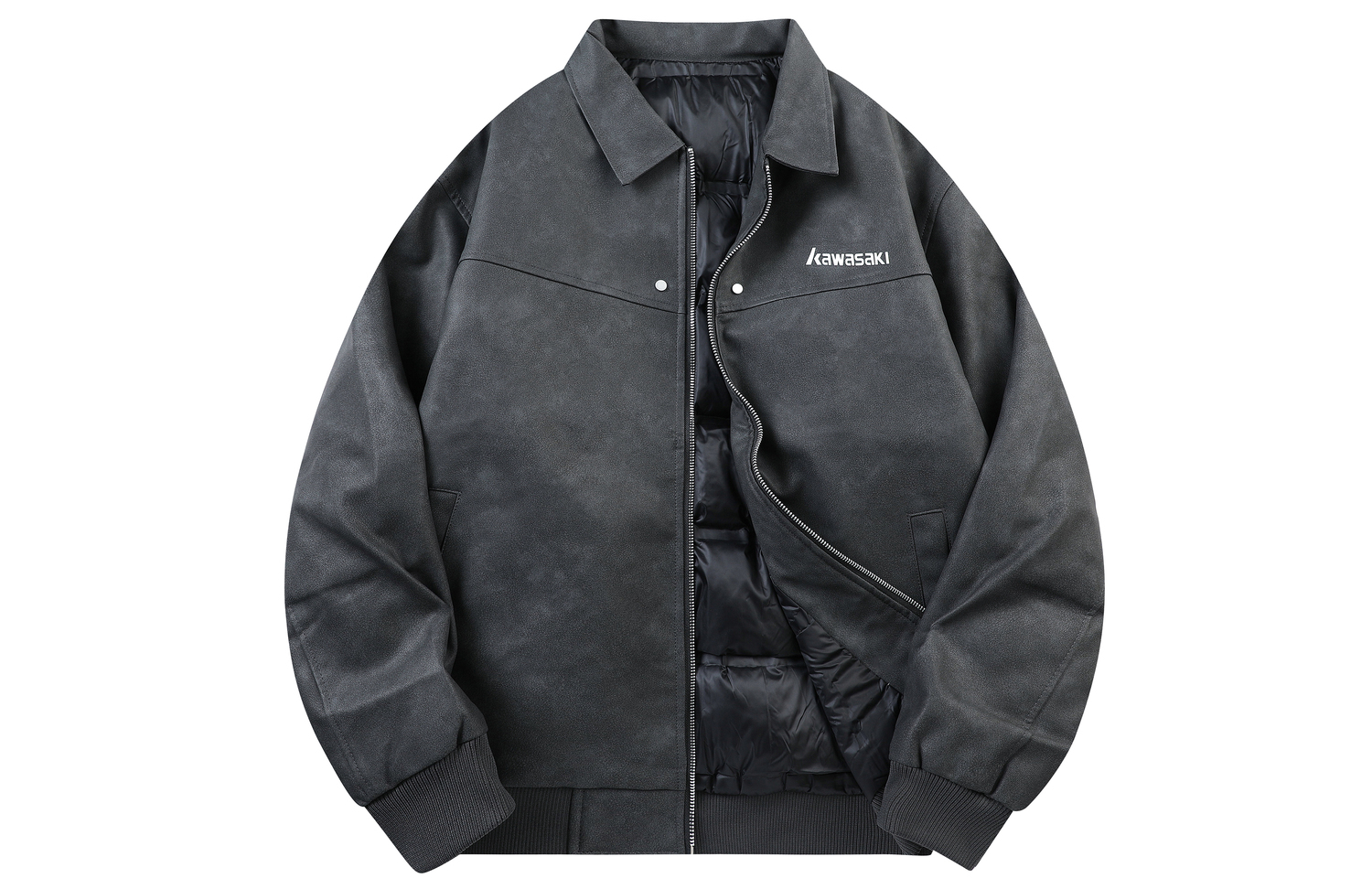 

Kawasaki Кожаная куртка унисекс, Black Gray (Down)