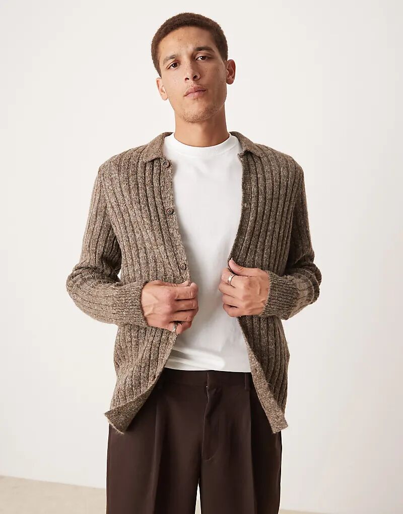 

Кардиган с ребристым воротником и начесом, коричневый ASOS DESIGN