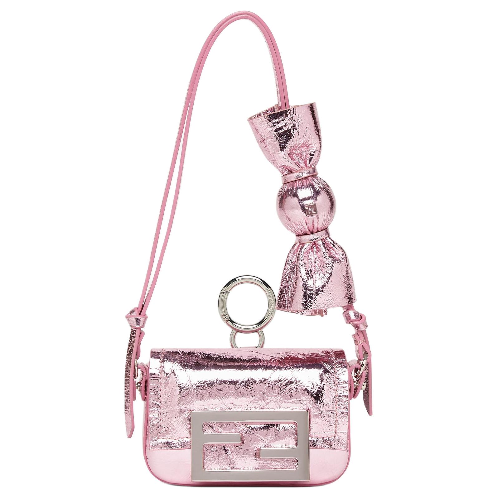 

FENDI Багетная кожаная женская сумка через плечо экстра мини розовая