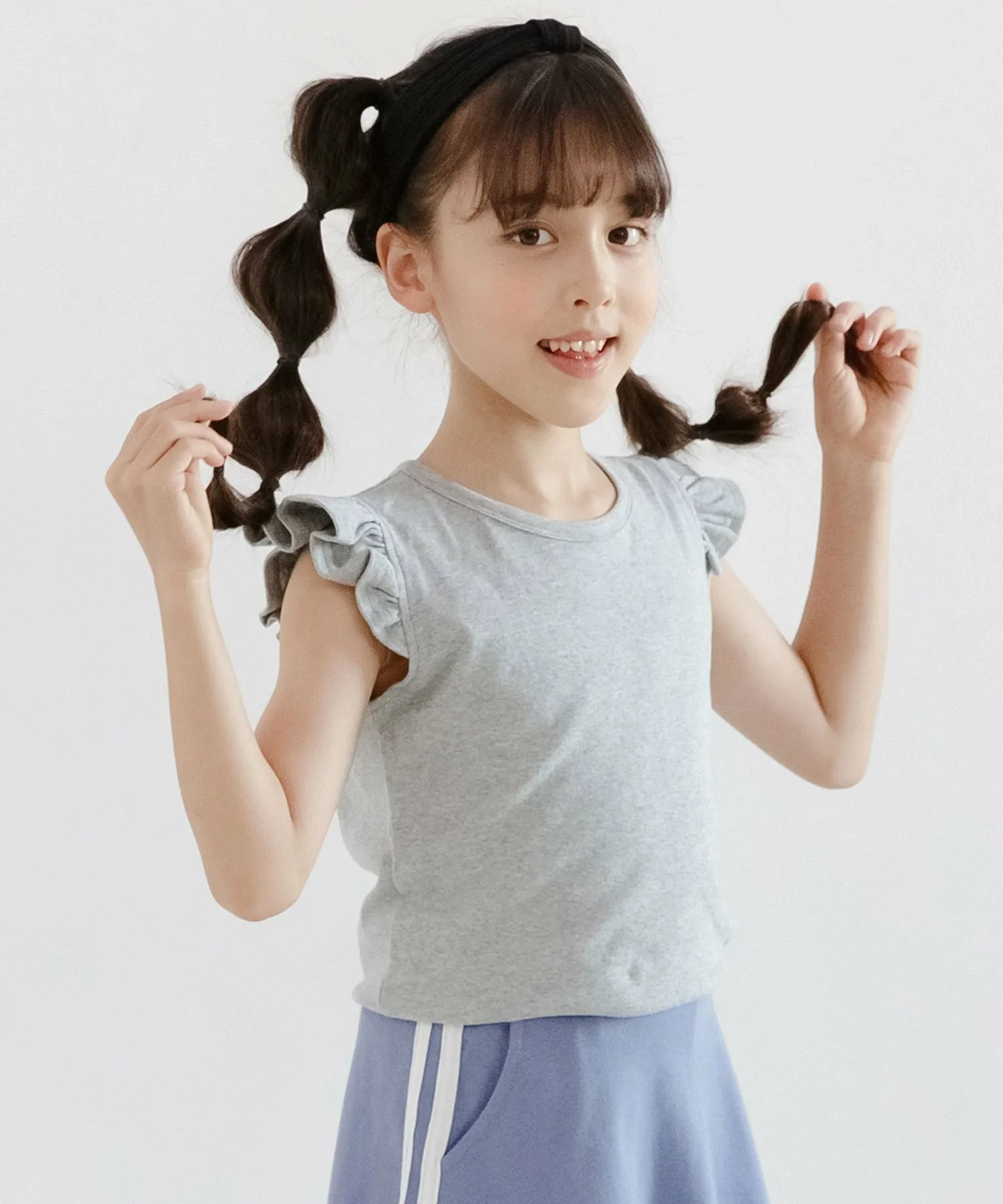 Топ в морском стиле с лентами и оборками, для девочек, Bee Bee, Sleeveless grey with ribbon at back — фото 2