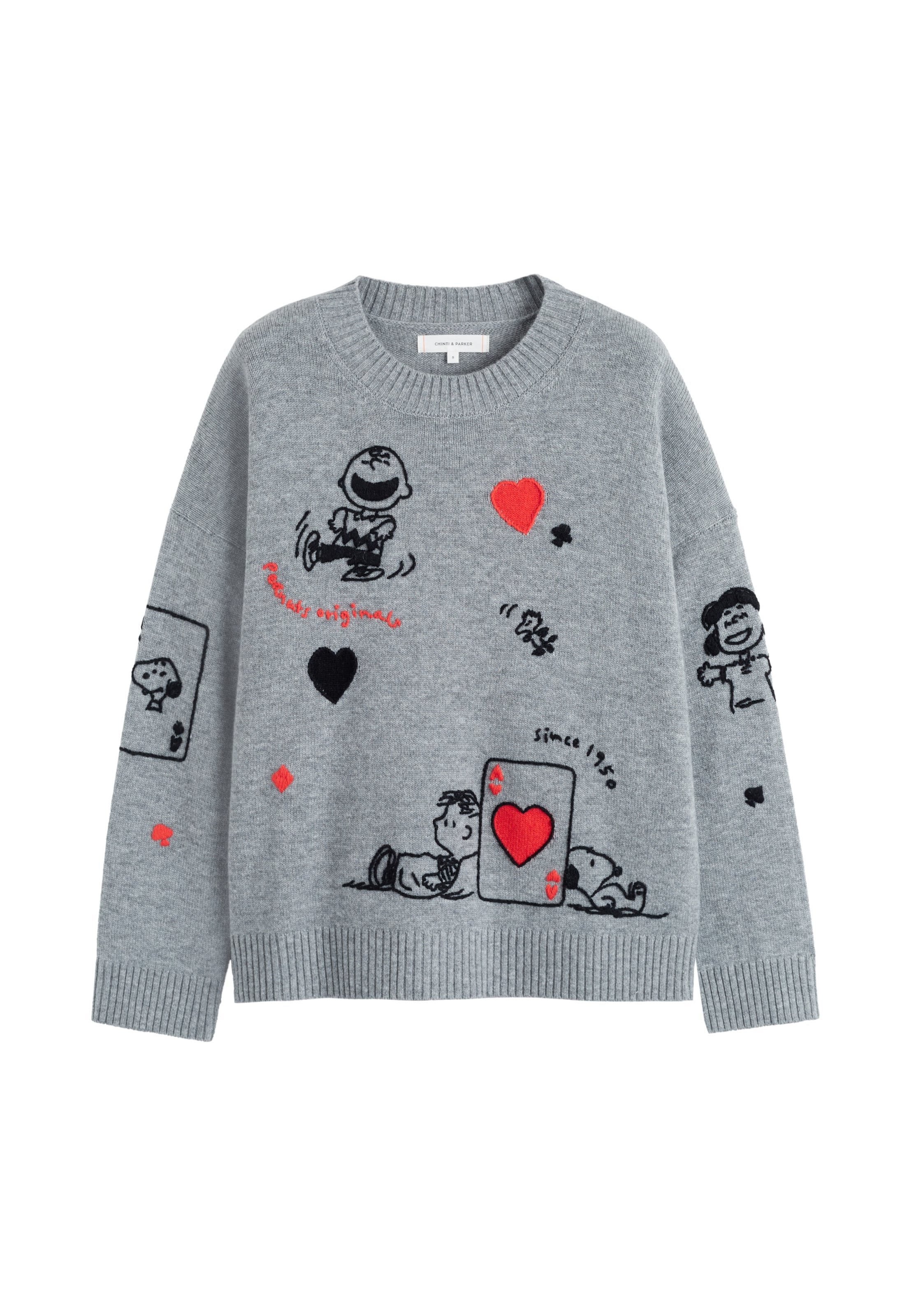 

Chinti & Parker Свитер 'Autumn Peanuts '25 Charlie Poker Pals' в крапчатом сером