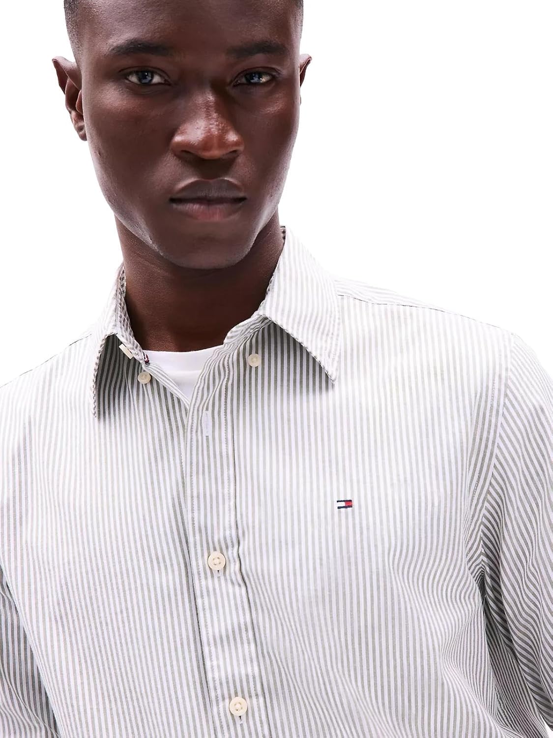 Рубашка Tommy Hilfiger Signature Long Sleeve Casual Button Down, хаки с серо-коричневым подтоном/полоска — фото 3