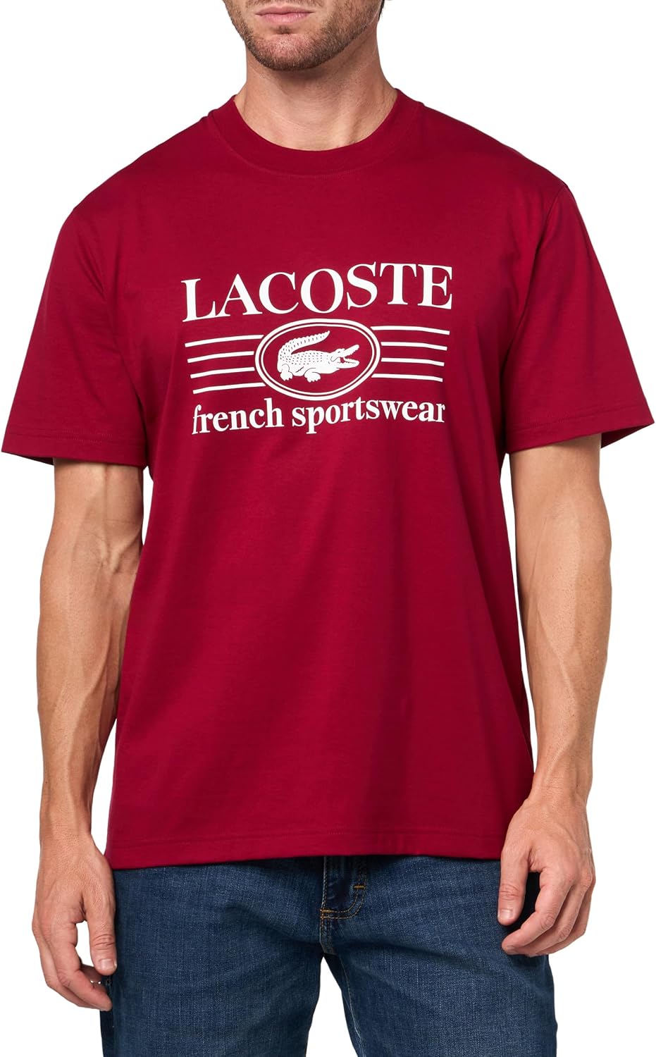 

Мужская футболка Lacoste Classic Fit с круглым вырезом и коротким рукавом, фирменная, Bordeaux