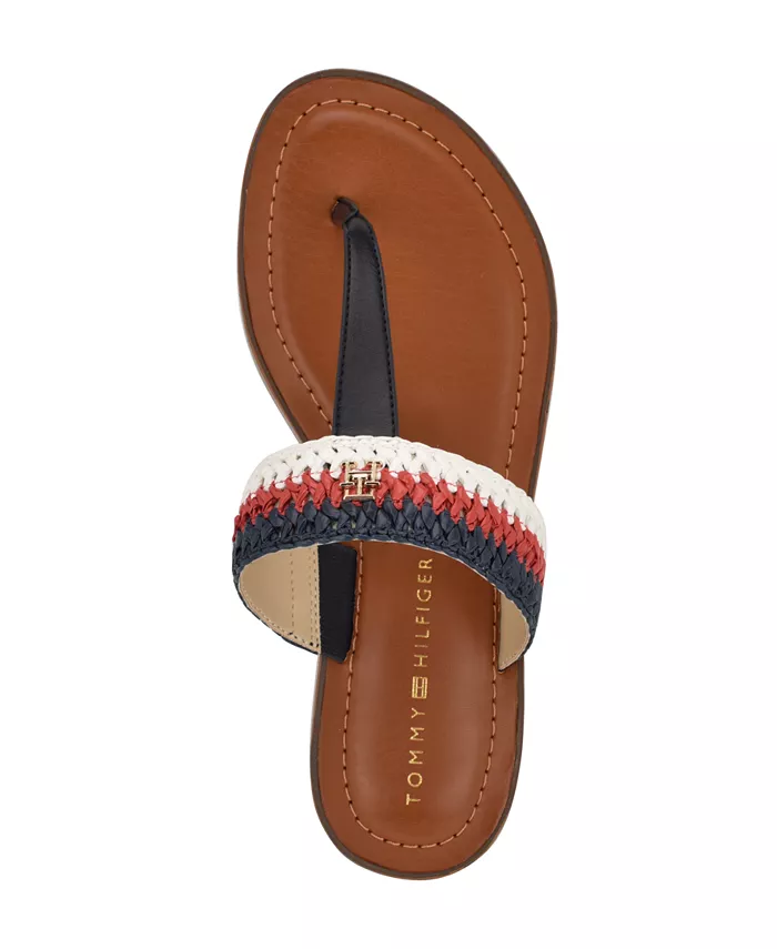 Женские плоские сандалии Gojia на шнуровке с T-образным ремешком Tommy Hilfiger, синий — фото 4