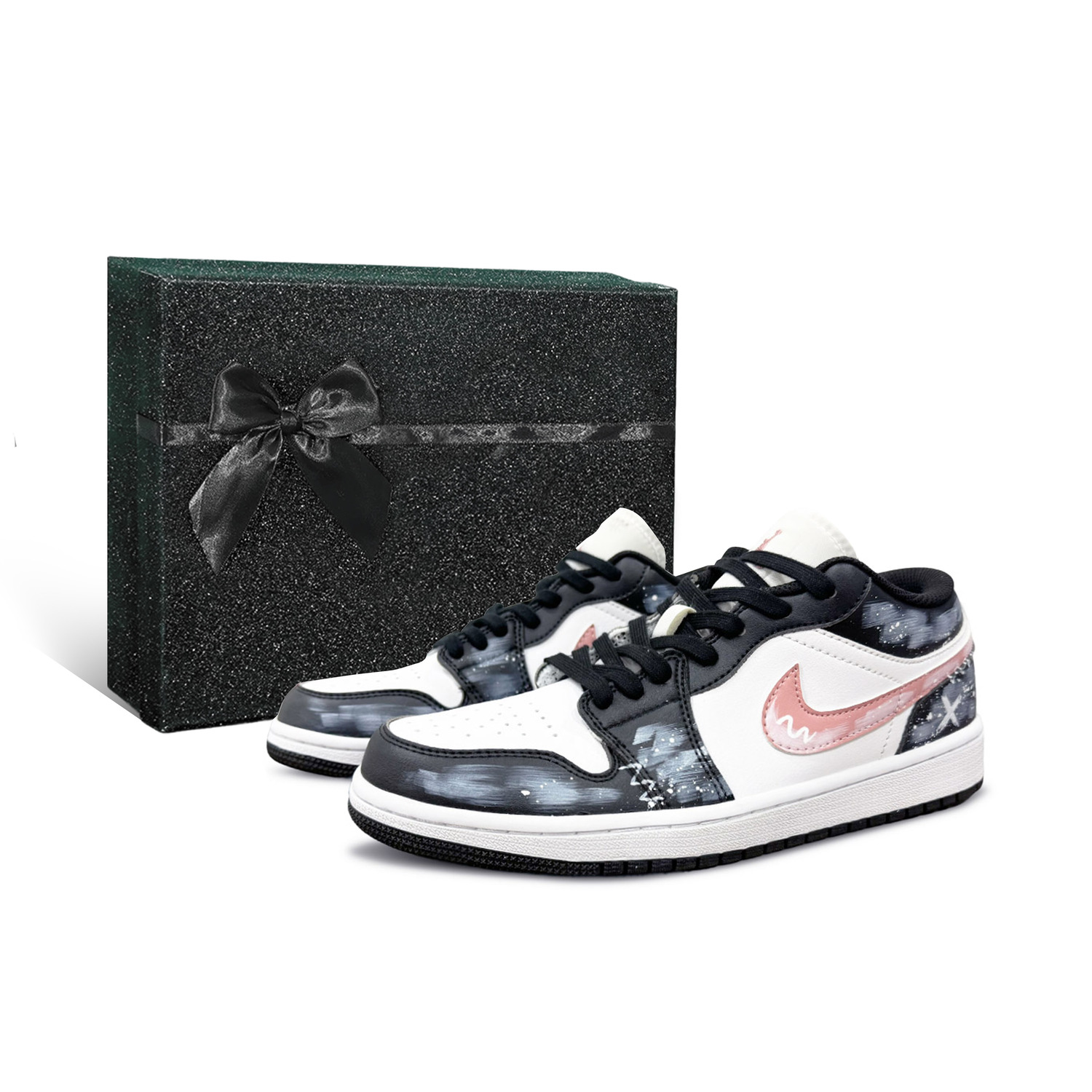 

Jordan Кроссовки Air 1 Red Box Included, износостойкие, низкие, винтажные, баскетбольные, унисекс, черный, белый, розовые