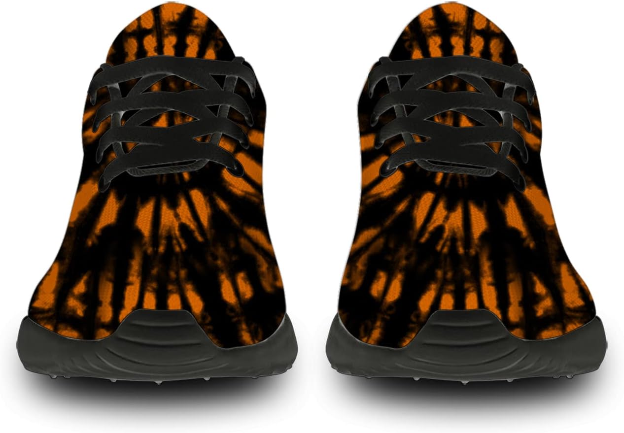 Кроссовки Horethy Tie Dye для женщин и мужчин, беговые кроссовки, женские и мужские прогулочные, теннисные кроссовки, удобные спортивные кроссовки для джоггинга, подарки, черный/оранжевый — фото 3