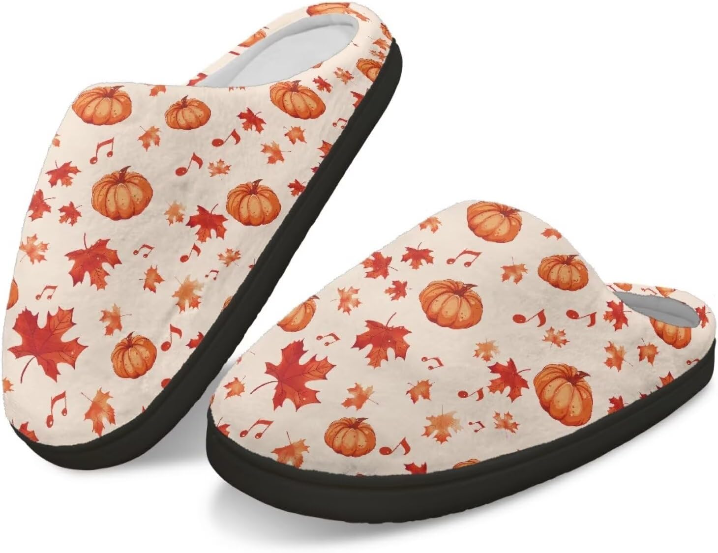 

Тапочки с памятью формы GIFTPUZZ для женщин и мужчин, осенние домашние тапочки, надеваются без застежек, можно стирать в машине, размер 4-12, Pumpkin Notes