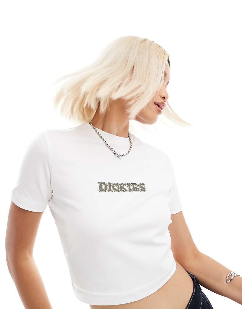 

Dickies – Choteau – Обтягивающая футболка белого цвета =f с центральным логотипом