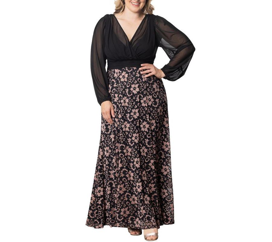 

Вечернее платье большого размера Mon Tresor с длинными рукавами и кружевом Kiyonna, Rose gold