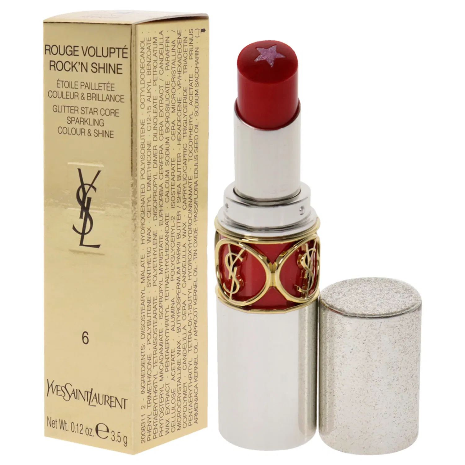 Помада Rouge Volupte RockN Shine Lipstick - 06 Orange Speaker от Yves Saint Laurent для женщин - 0,12 унции — фото 4