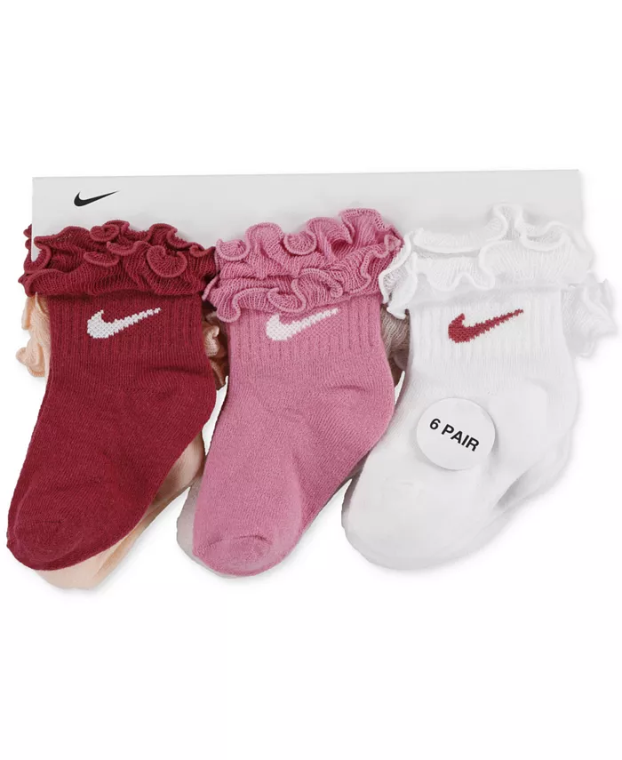 Носки с оборками и логотипом Swoosh для малышей и малышей, 6 шт. в упаковке Nike, розовый — фото 3