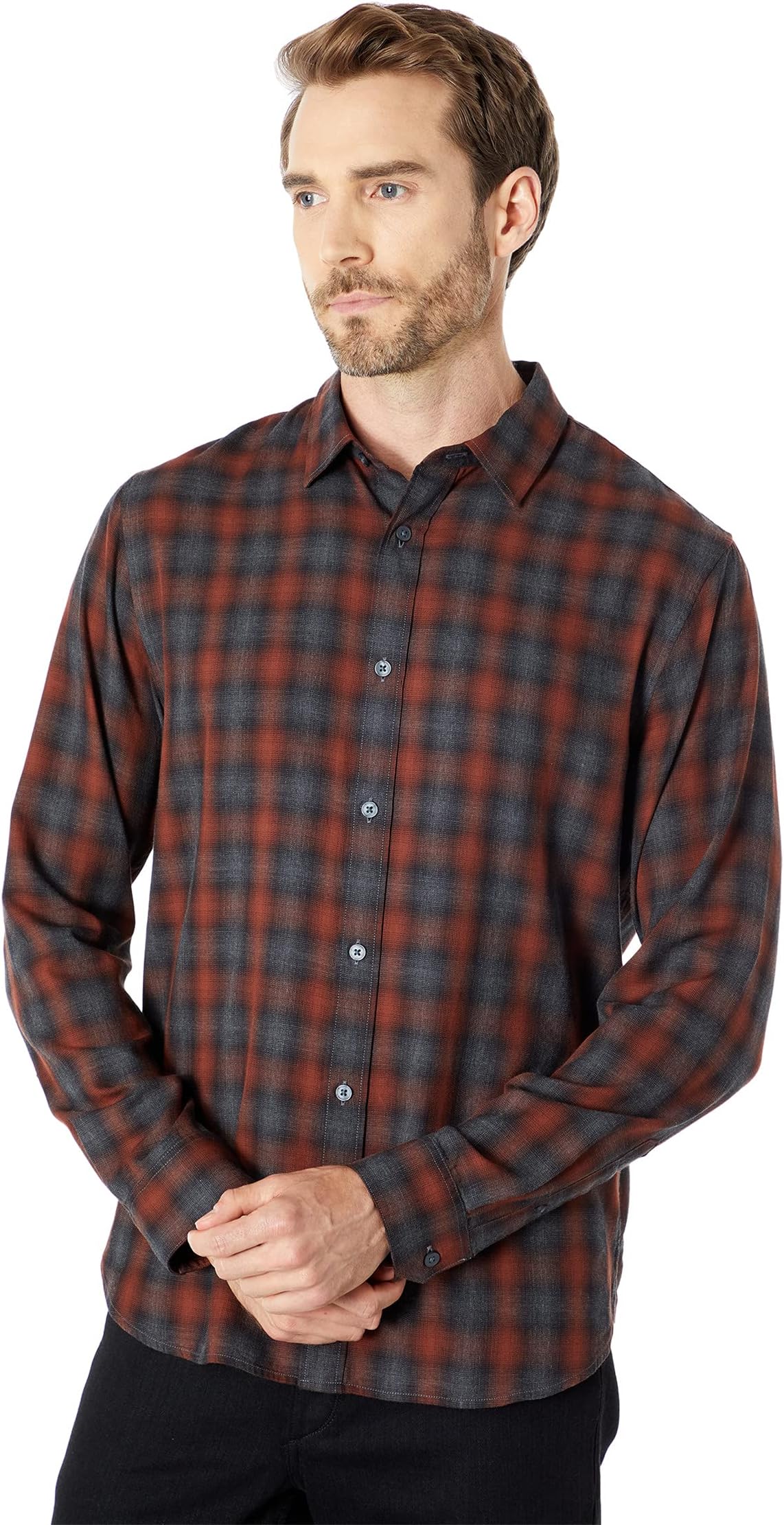 

Лонгслив Vince Canyon Shadow Plaid Long Sleeve, цвет Red Tide/Medium Heather Grey