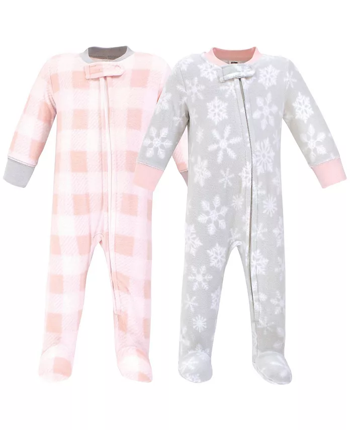 

Флисовый комбинезон Hudson Sleep and Play для девочек на молнии, 2 пары, серо-розовый со снежинками, 6-9 месяцев Hudson Baby