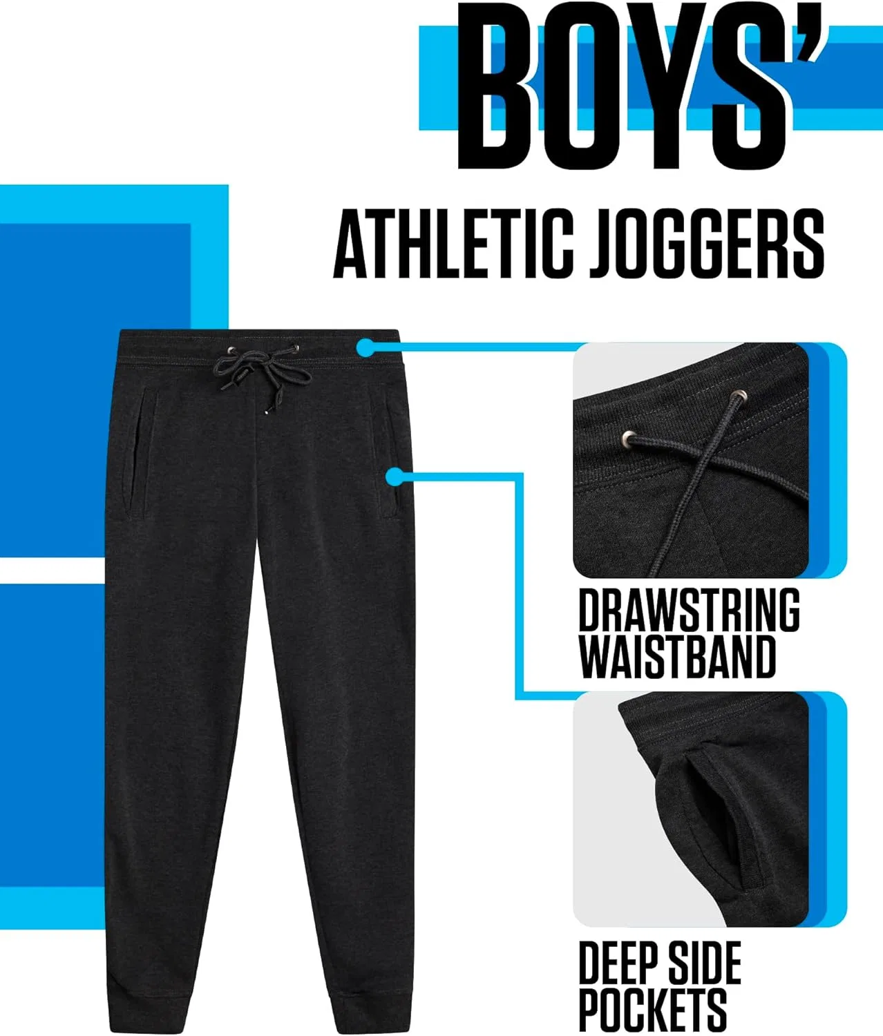 Спортивные штаны Tuff Guys для мальчиков - спортивные брюки из флиса для активного отдыха с карманами и завязками на поясе (8-20), Charcoal — фото 3