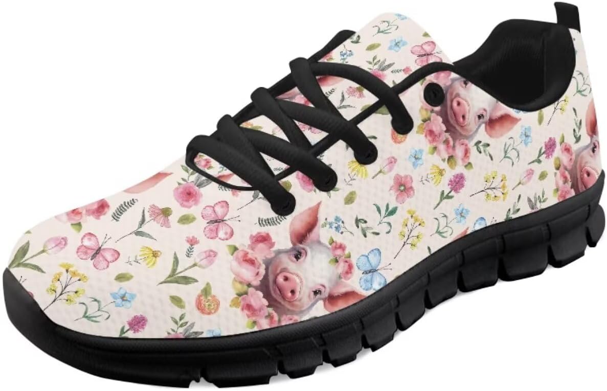 

Мужские и женские кроссовки для бега по дороге, тенниса, ходьбы, с шнуровкой, для тренировок, спорта и походов, легкие Getelinseng, Pig Floral