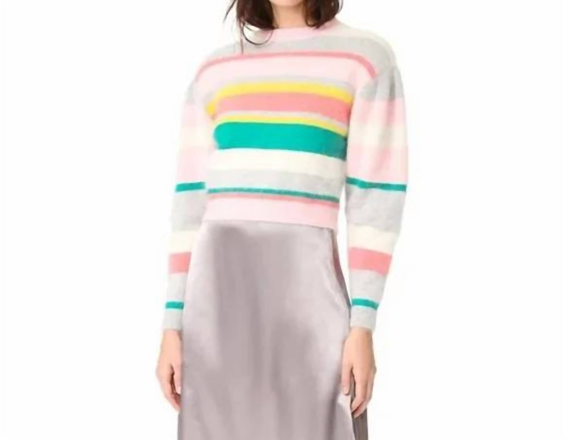 

Полосатый свитер с короткими пышными рукавами в мультицветном исполнении Rebecca Taylor