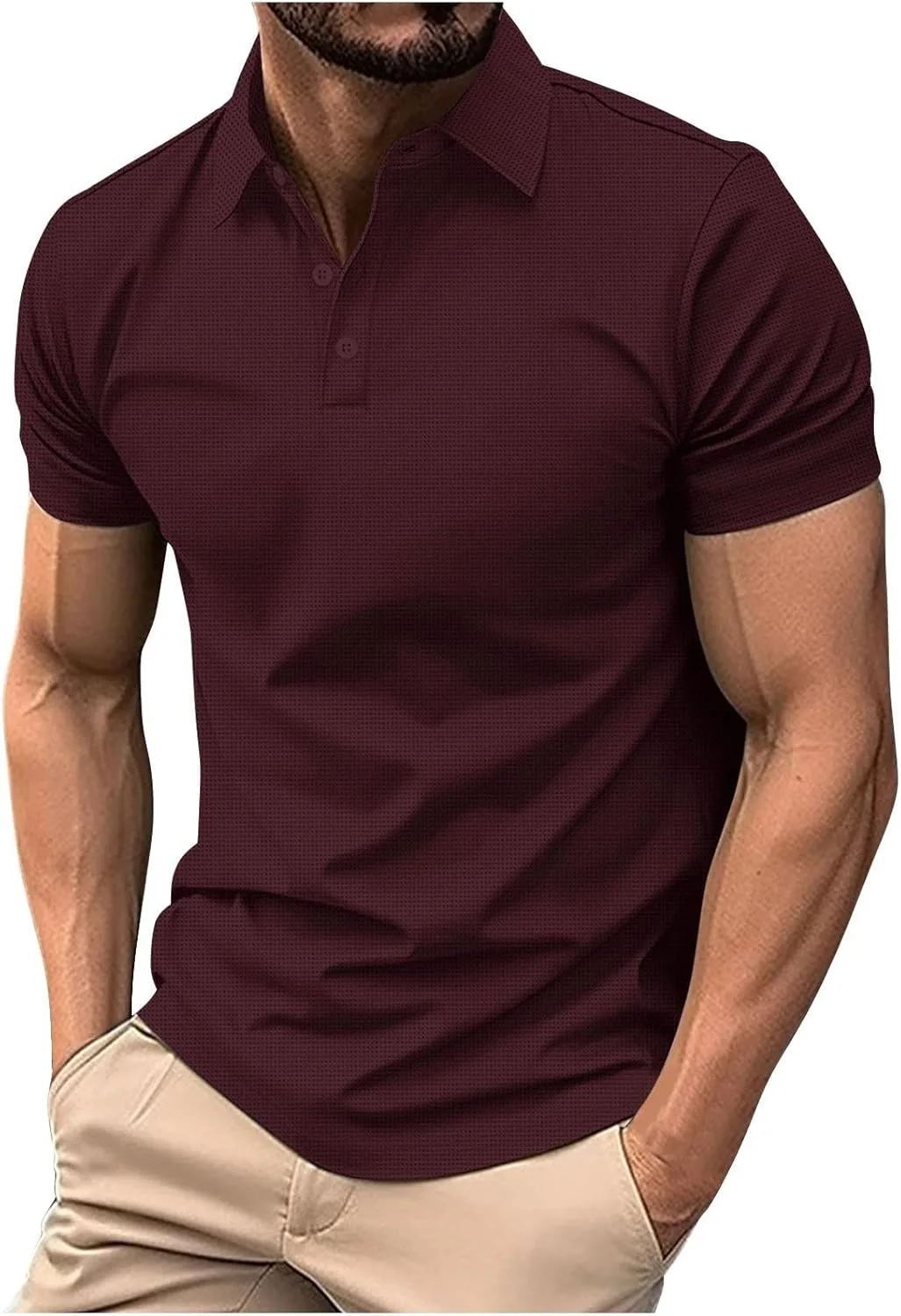 

Летняя рубашка для мужчин с коротким рукавом, вязаная поло с вафельной текстурой