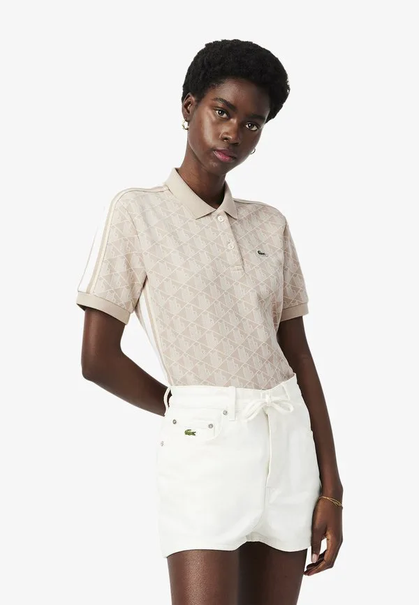 Рубашка поло Lacoste Beige Blanc-8Gi, с принтом, бежевая