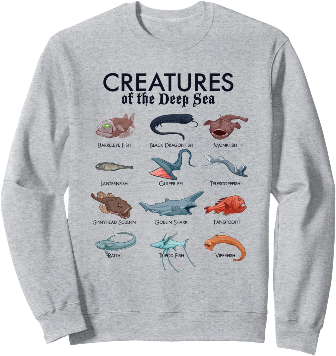 

Жуткие морские существа - Толстовка с изображением глубоководных рыб Weird Deep Sea Creature And Fish Designs, серый