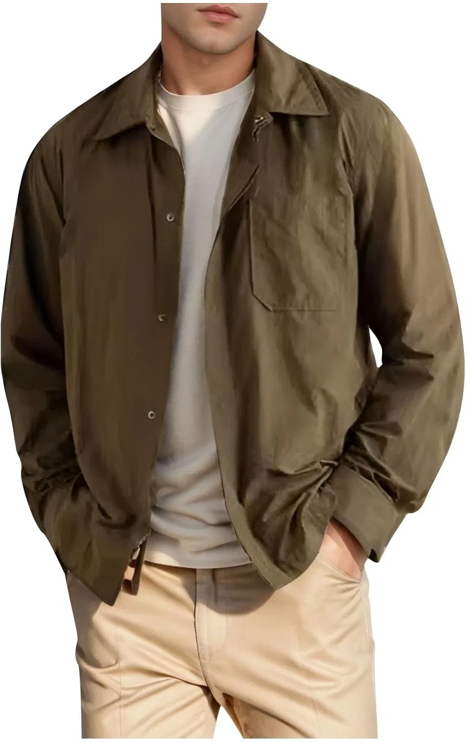 Мужская куртка с лацканами и пуговицами, однотонная, легкая, классическая повседневная, осенняя одежда с карманами