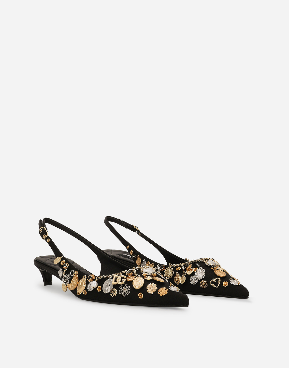 Атласные и вышитые туфли-слингбэки Dolce & Gabbana, мультиколор — фото 2