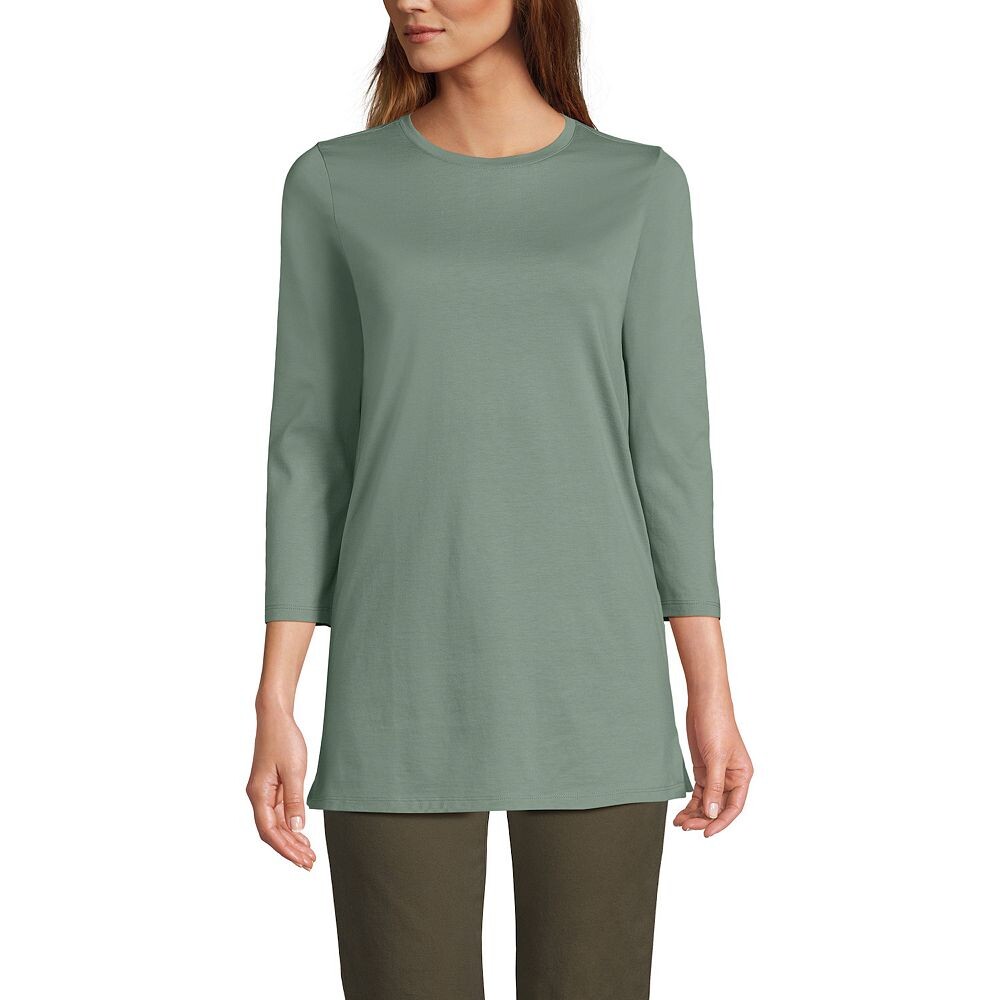

Хлопковая туника Supima с круглым вырезом Petite Lands' End с рукавами 3/4, цвет Lily Pad Green