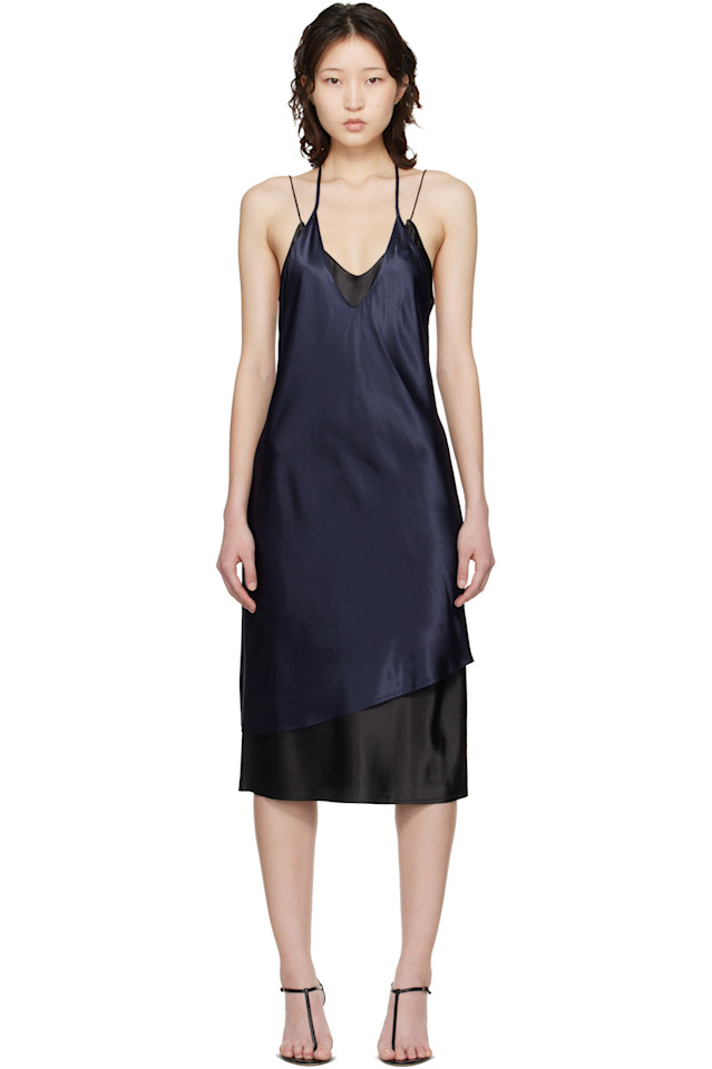 

Vetements Многослойное мини-платье темно-синего и черного цвета