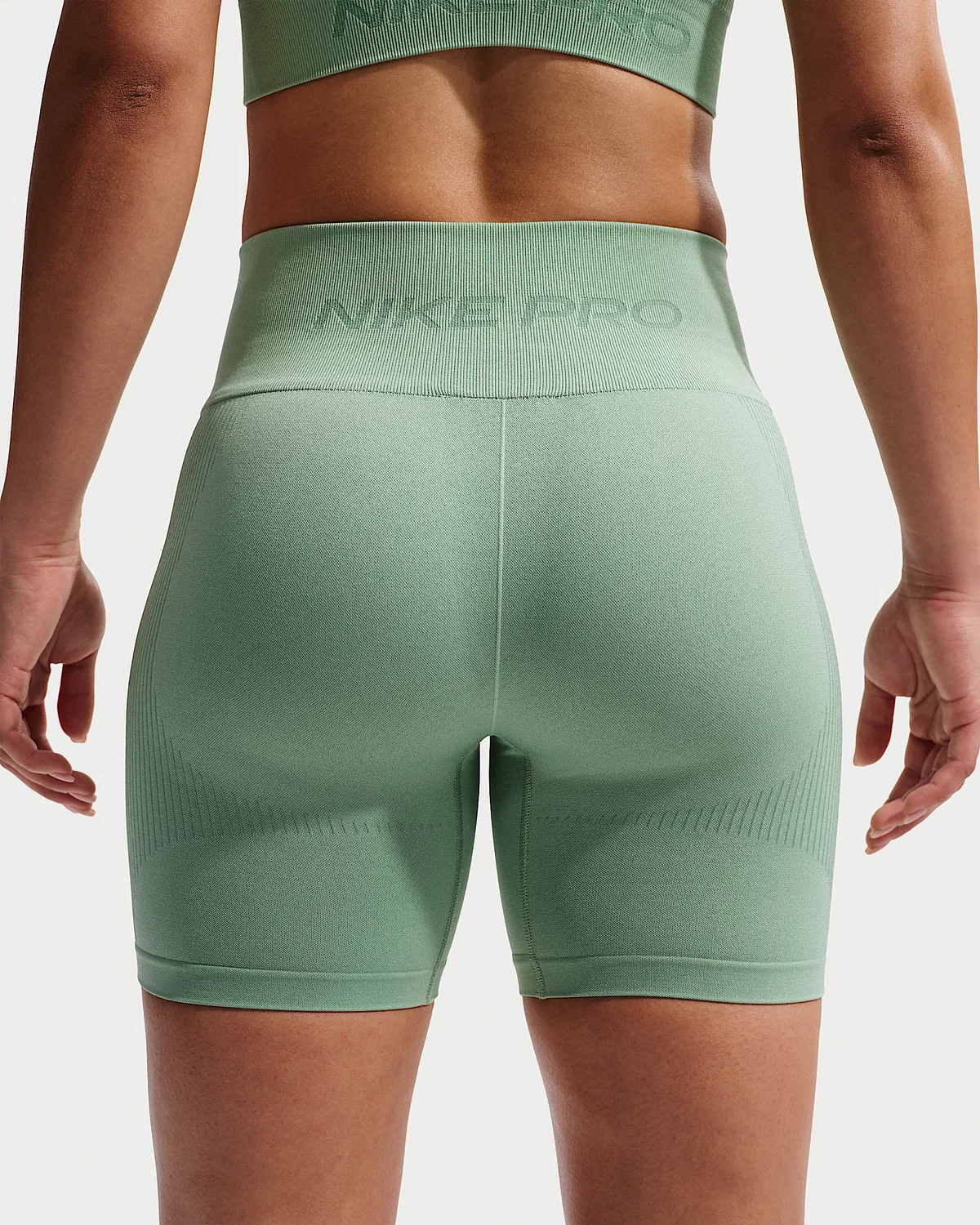 Женские шорты-велосипедки Nike Pro Seamless Dri-FIT с высокой посадкой, 5", Steam — фото 3