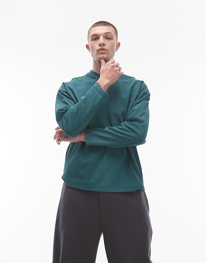 

Topman – стираная зеленая футболка с длинными рукавами и V-образным вырезом