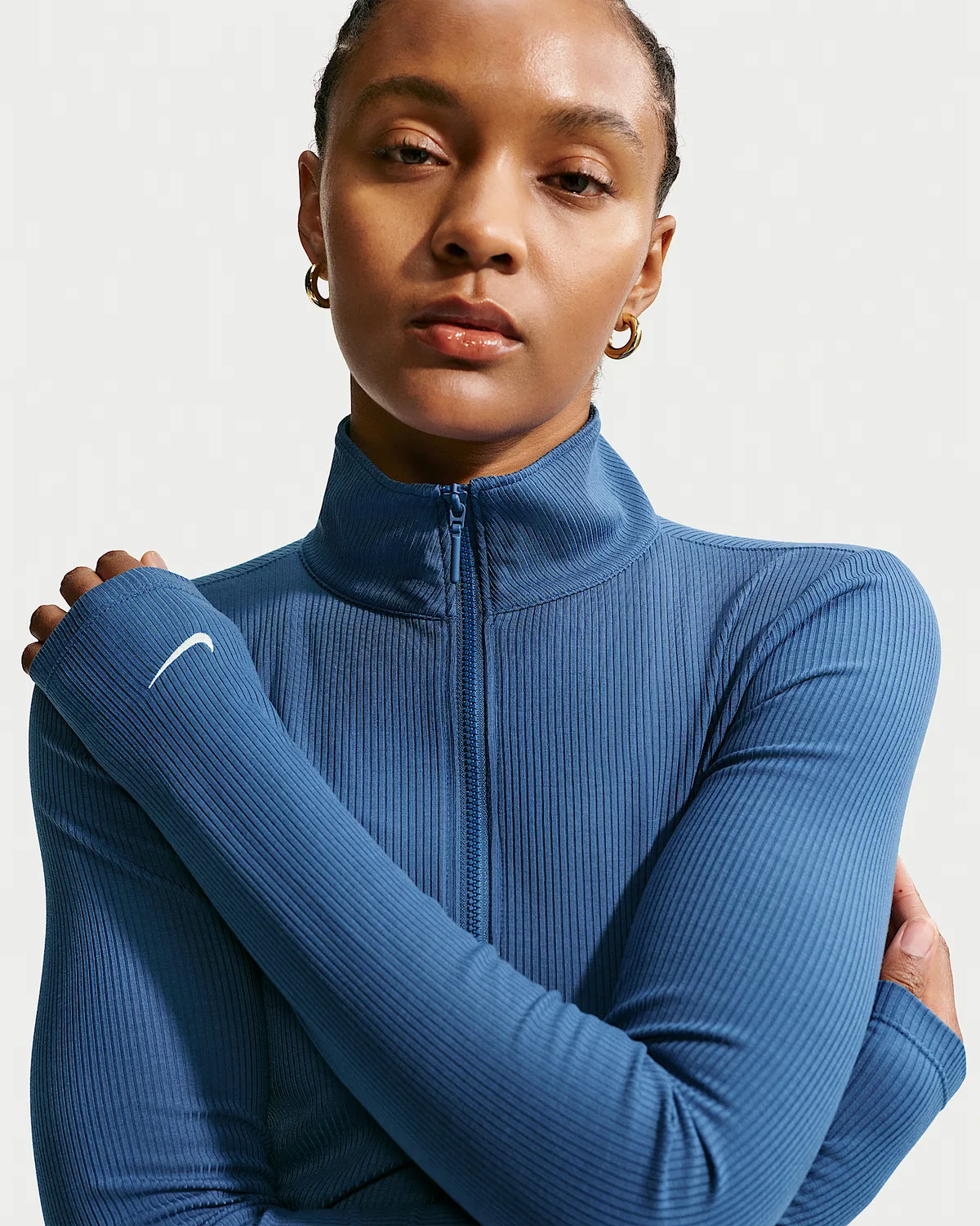 Женская облегающая водолазка с длинным рукавом Nike Sportswear Chill Knit, Mystic Navy/Sail — фото 3