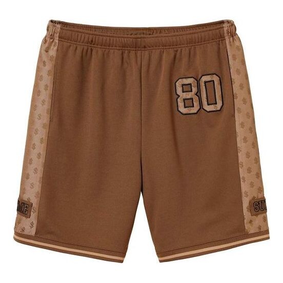 

Шорты ss18 monogram short brown us dollar embroidered athleisure casual sports shorts Supreme, коричневый