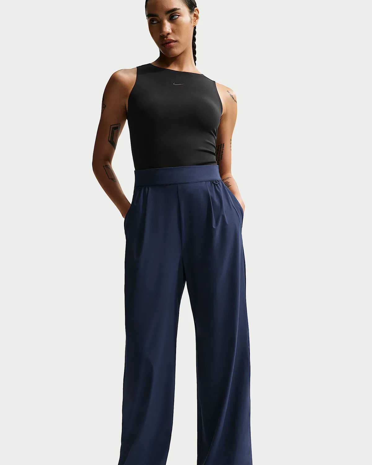 Женские штаны Nike 24.7 PerfectStretch Dri-FIT с высокой посадкой, свободные широкие, Midnight Navy/Dark Obsidian — фото 4