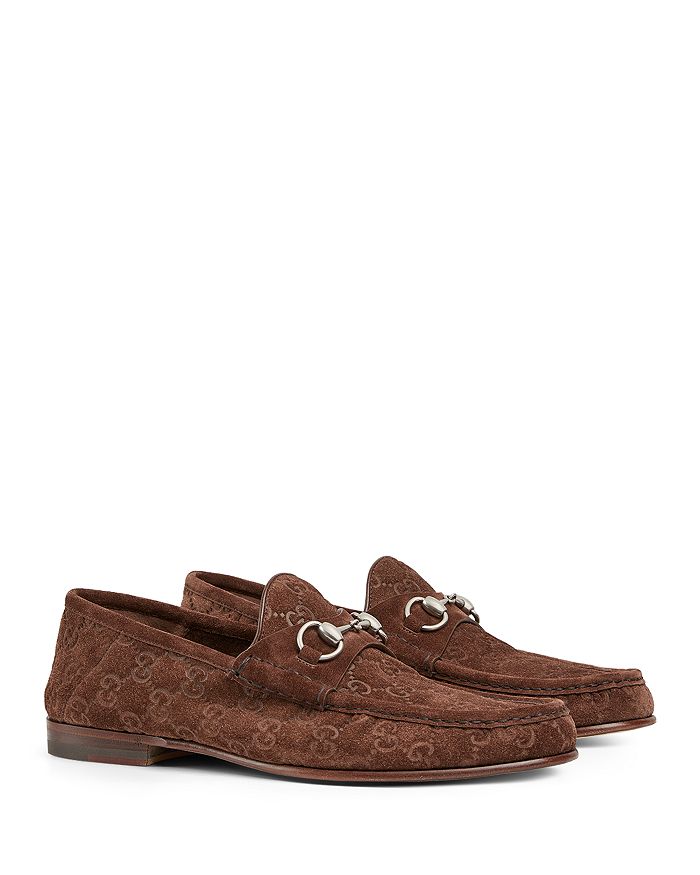 Мужские роскошные замшевые мокасины GG Horsebit Gucci, коричневый — фото 4