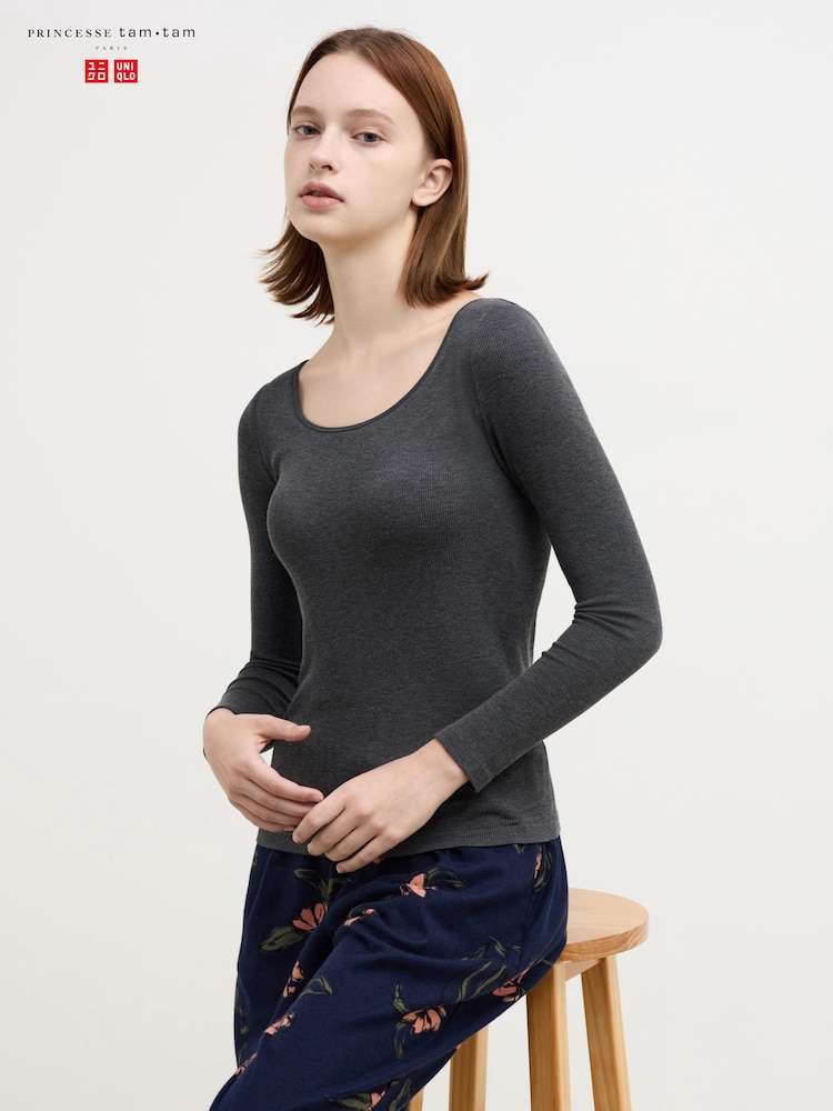 

Лонгслив в рубчик облегающего кроя Uniqlo, серый