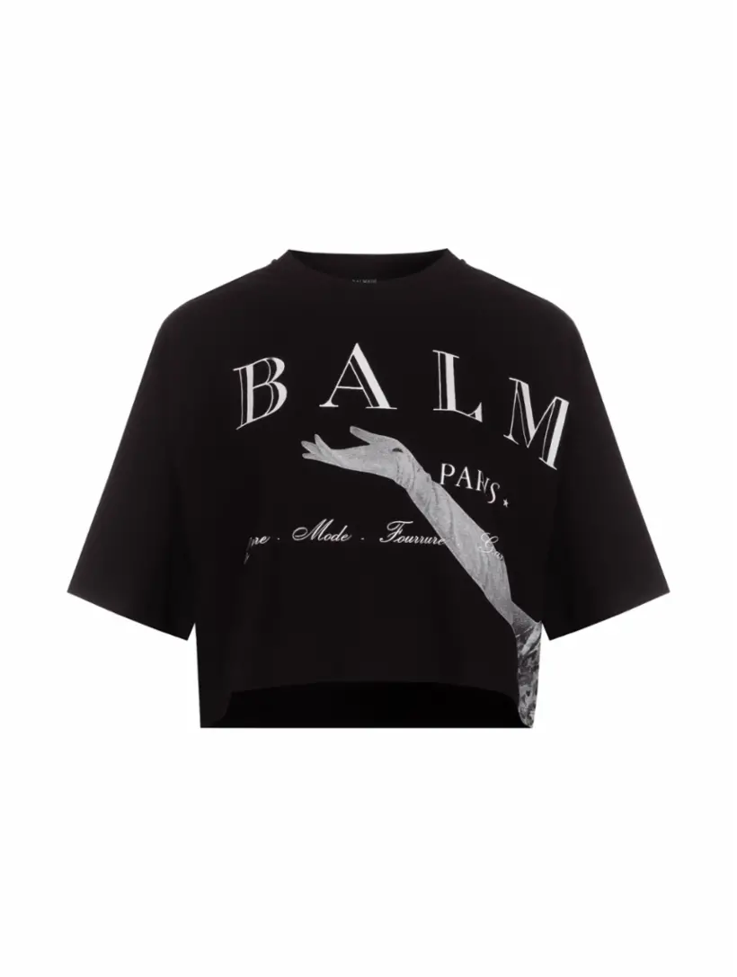 

Укороченная футболка с принтом Jolie Madame Balmain, черный