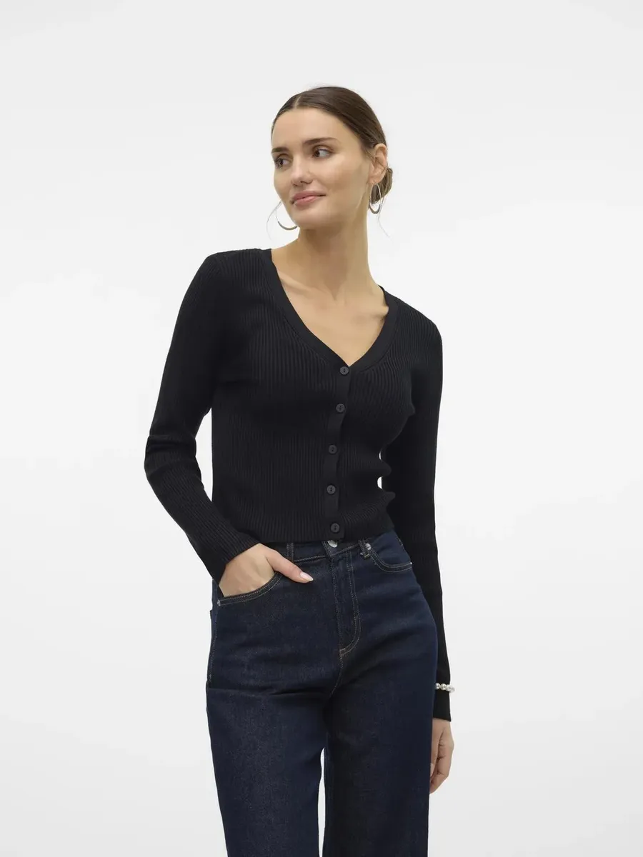 

Кардиган Vero Moda "VMGLORY RIB LS V-NECK CARDIGAN GA NOOS", черный