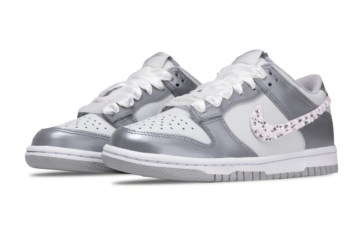 Nike Детские скейтбордистские кроссовки Dunk с износостойким и противоскользящим покрытием, низкие, серебристые, для подростков — фото 4
