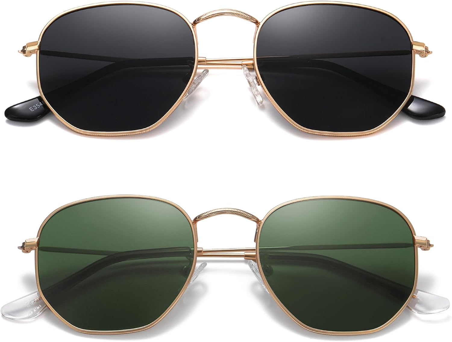 

Солнцезащитные очки MEETSUN с поляризацией, шестиугольной формы, для женщин и мужчин, многоугольной и квадратной формы, защита от УФ-излучения UV400, металлическая оправа, 2pack-gold-gray Lens+gold Frame-dark Green Lens